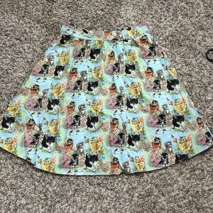 Retrolicious Cat Print Flower Garden Skirt Spring Sz L With Pockets